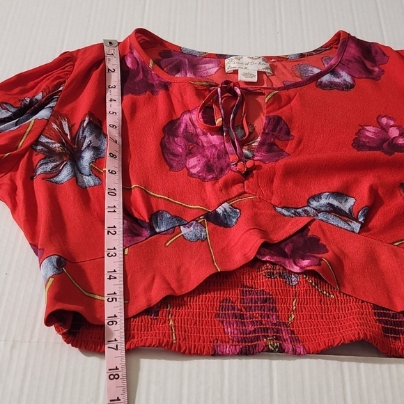 Band of The Free Crop Top Floral Scallop Tie Front Long Sleeve Smocked Size L - Picture 11 of 12